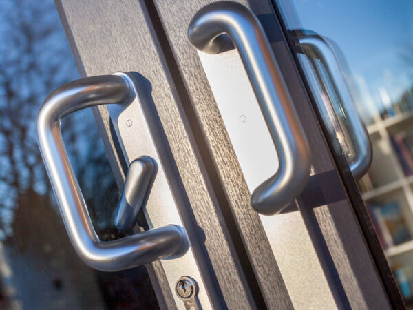 Two panel sliding patio doors with smooth gliding track system