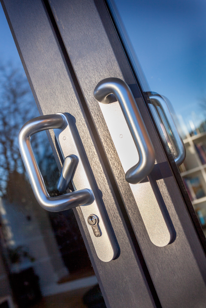 Two panel sliding patio doors with smooth gliding track system