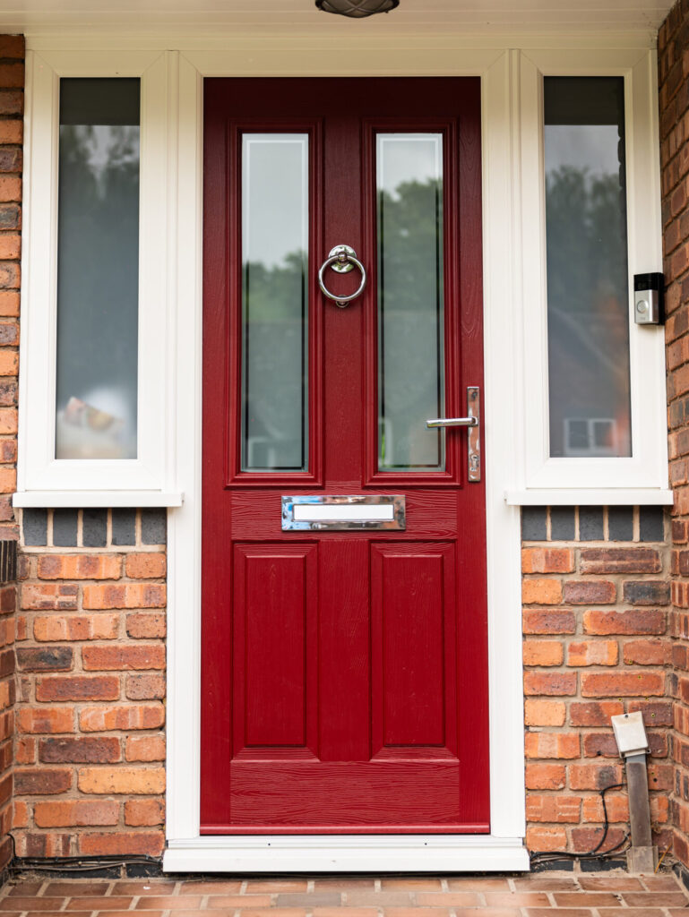 Composite door with timber-effect finish, solid core construction and multi-point locking
