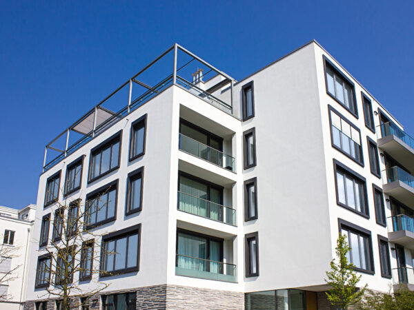 Anthracite grey tilt and turn window with chamfered profile on a modern property