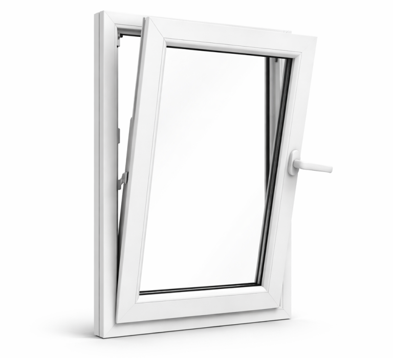 Illustration showing the dual tilt and turn functionality of uPVC windows